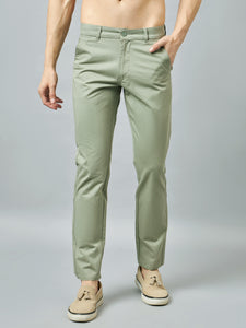 Men's Light Green Pure Cotton Trousers