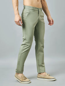 Men's Light Green Pure Cotton Trousers