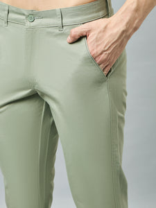 Men's Light Green Pure Cotton Trousers