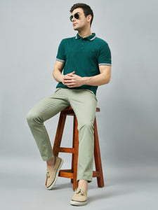 Men's Light Green Pure Cotton Trousers