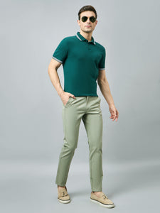 Men's Light Green Pure Cotton Trousers