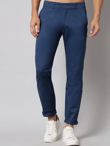 Men's Blue Pure Cotton Trousers