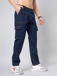 Men's Blue Baggy Denim Cargo