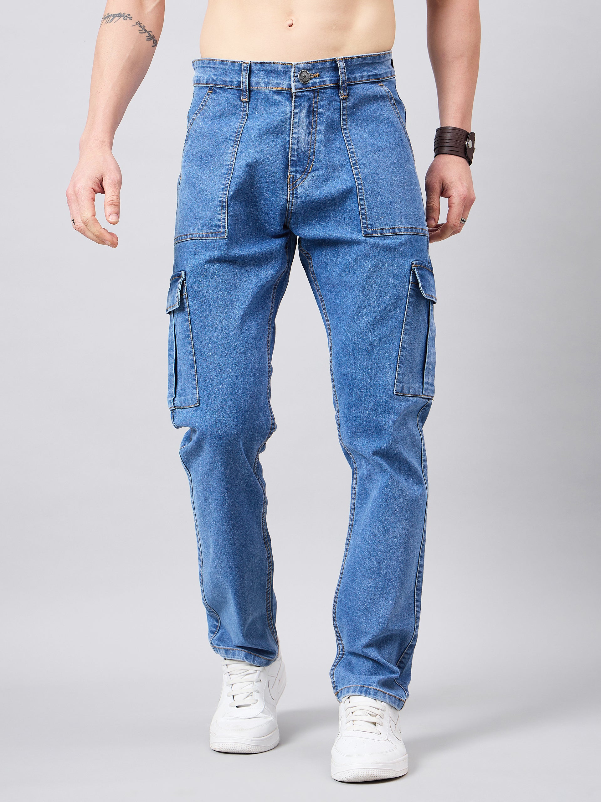 Studio Nexx Men's Light Blue Baggy Denim Cargo