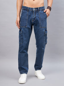 Men's Blue Baggy Denim Cargo