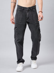 Men's Dark Grey Baggy Denim Cargo