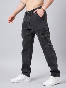 Men's Dark Grey Baggy Denim Cargo