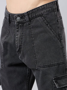 Men's Dark Grey Baggy Denim Cargo