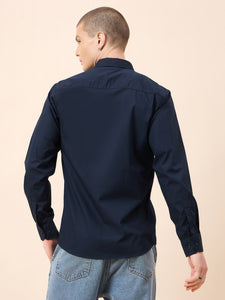 Men's Cotton Dark Blue Casual Shirt