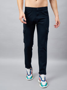 Men's Dark Blue Cotton Cargo Trousers