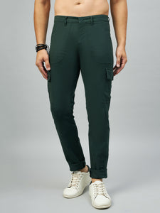 Men's Dark Green Cotton Cargo Trousers