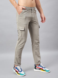 Men's Light Grey Cotton Cargo Trousers