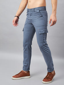 Men's Blue Cotton Cargo Trousers