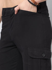 Men's Black Cotton Cargo Trousers