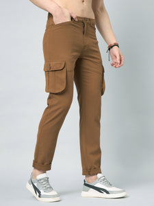 Men's Brown Cotton Cargo Trousers