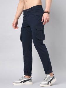 Men's Dark Blue Cotton Cargo Trousers