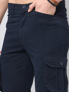 Men's Dark Blue Cotton Cargo Trousers