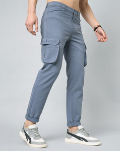 Men's Blue Cotton Cargo Trousers