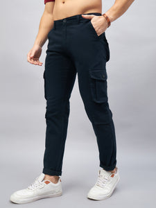 Men's Dark Blue Cotton Cargo Trousers