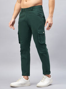 Men's Dark Green Cotton Cargo Trousers