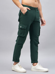 Men's Dark Green Cotton Cargo Trousers