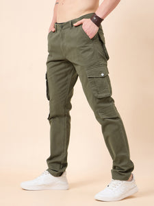 Men's Dark Olive Cotton Cargo Trousers