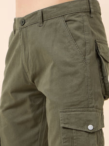 Men's Dark Olive Cotton Cargo Trousers