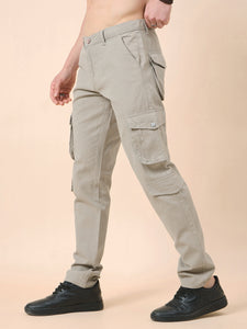 Men's Light Grey Cotton Cargo Trousers