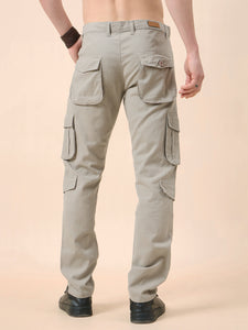 Men's Light Grey Cotton Cargo Trousers