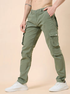 Men's Light Green Cotton Cargo Trousers