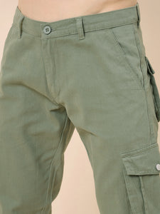 Men's Light Green Cotton Cargo Trousers