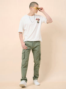 Men's Light Green Cotton Cargo Trousers