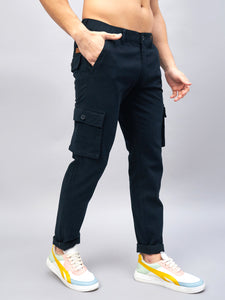 Men's Dark Blue Cotton Cargo Trousers