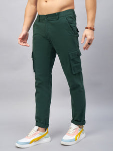 Men's Dark Green Cotton Cargo Trousers