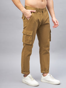 Men's Khakhi Cotton Cargo Trousers