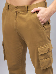 Men's Khakhi Cotton Cargo Trousers