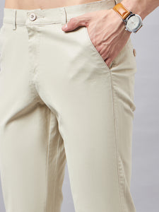 Men Relaxed Beige Pure Cotton Trousers