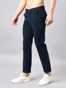 Men's Relaxed Dark Blue Pure Cotton Trousers