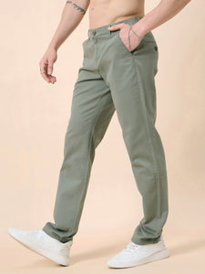 Men's Relaxed Light Green Pure Cotton Trousers