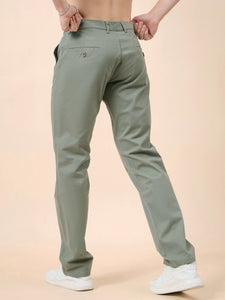 Men's Relaxed Light Green Pure Cotton Trousers