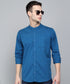 Men's Cotton Blue Mandarin Collar Casual Shirt