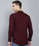 Men's Cotton Maroon Mandarin Collar Casual Shirt