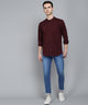 Men's Cotton Maroon Mandarin Collar Casual Shirt