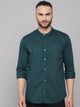 Men's Cotton Dark Green Mandarin Collar Casual Shirt