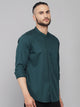 Men's Cotton Dark Green Mandarin Collar Casual Shirt