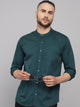 Men's Cotton Dark Green Mandarin Collar Casual Shirt