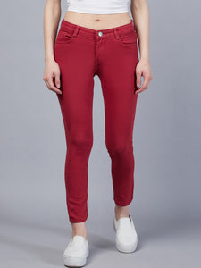 Women's Maroon Slim Fit Jeans