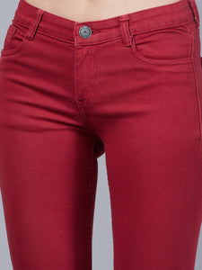 Women's Maroon Slim Fit Jeans