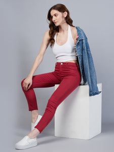 Women's Maroon Slim Fit Jeans