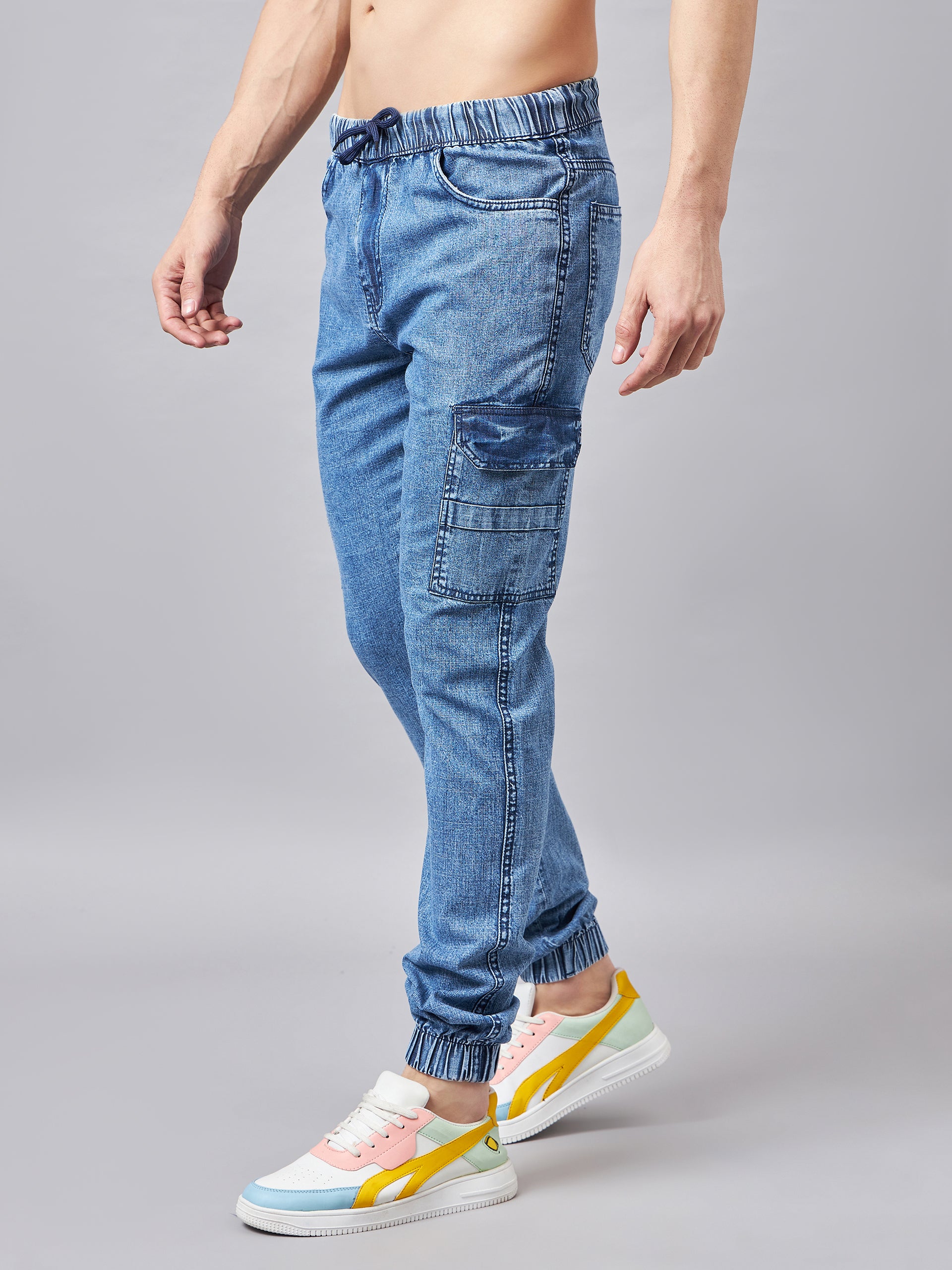 Men s Blue Denim Cargo Jogger Studio Nexx